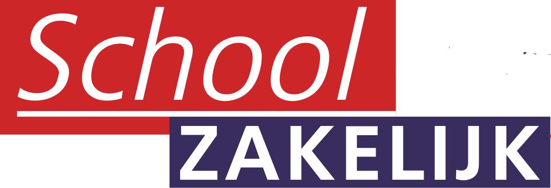 Rood met blauw logo 'school zakelijk'